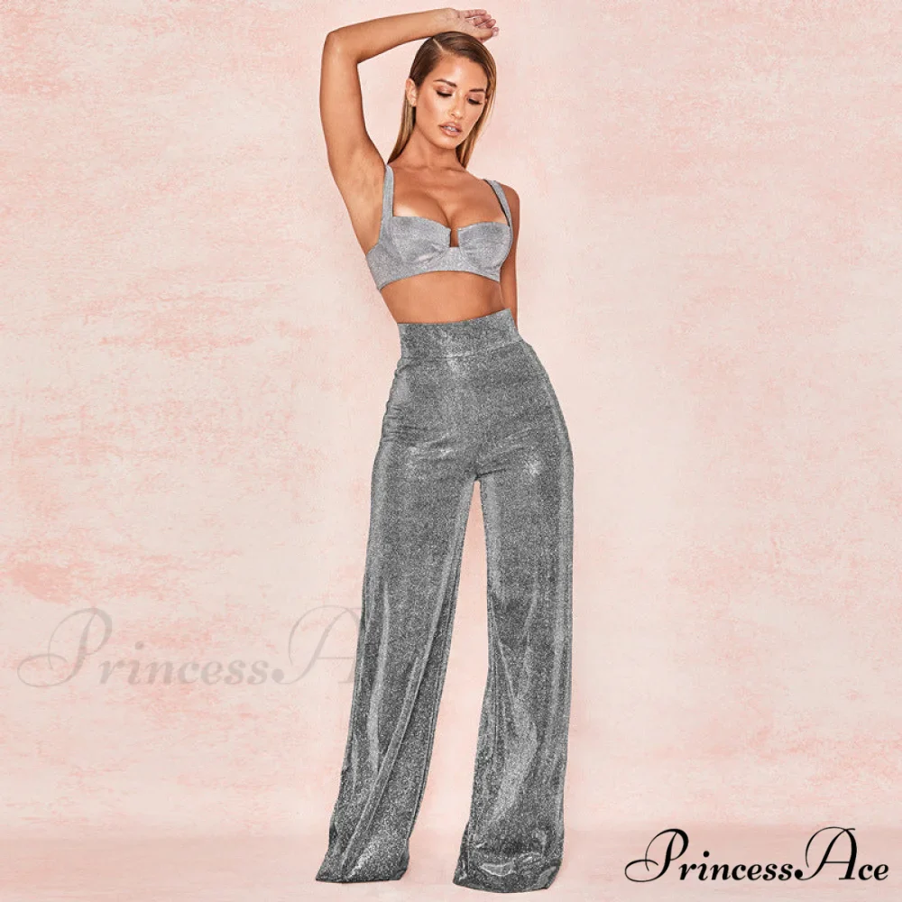 Wide Leg High Waist Vintage Bright Silk Casual Pants - Image 3