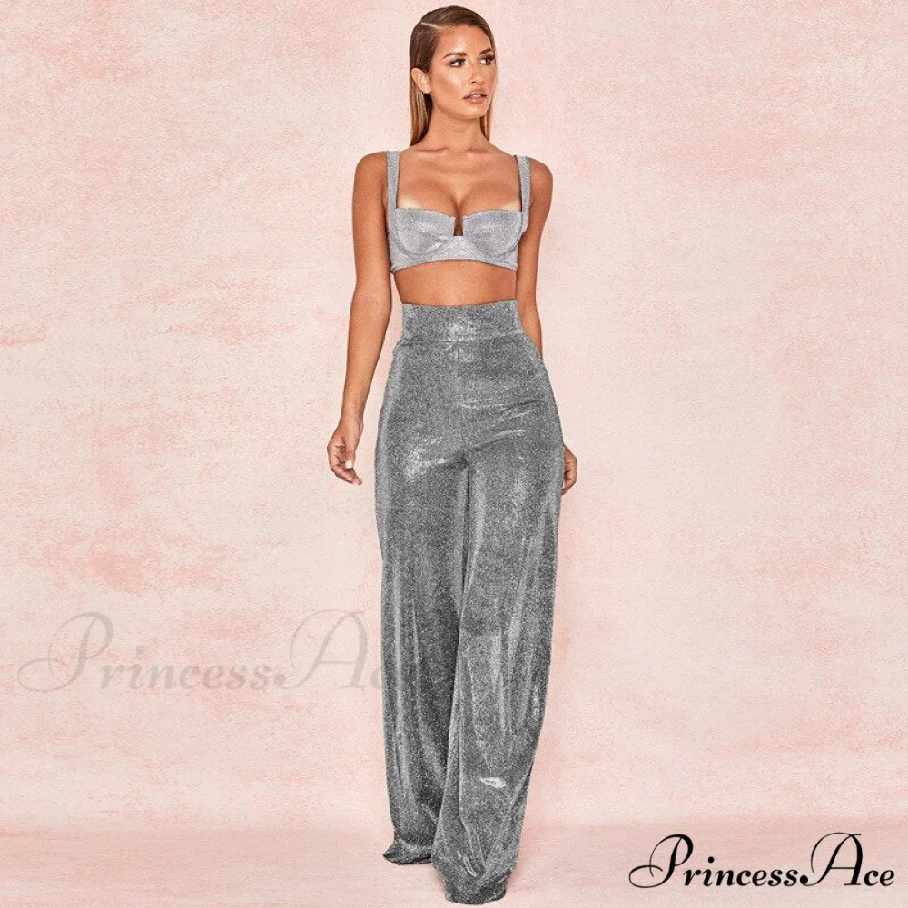 Wide Leg High Waist Vintage Bright Silk Casual Pants - Image 5