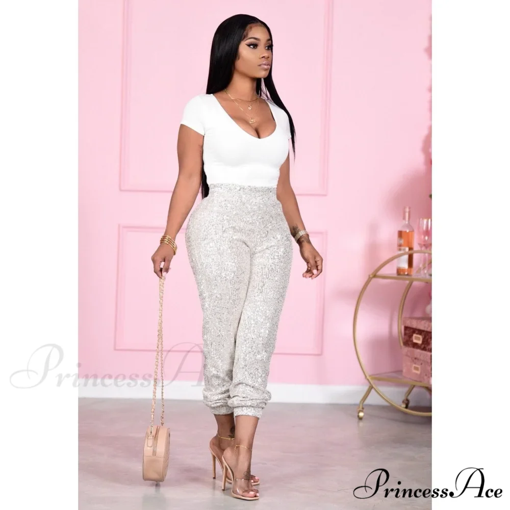 Sequin Elastic Bodycon Pencil Pants - Image 12