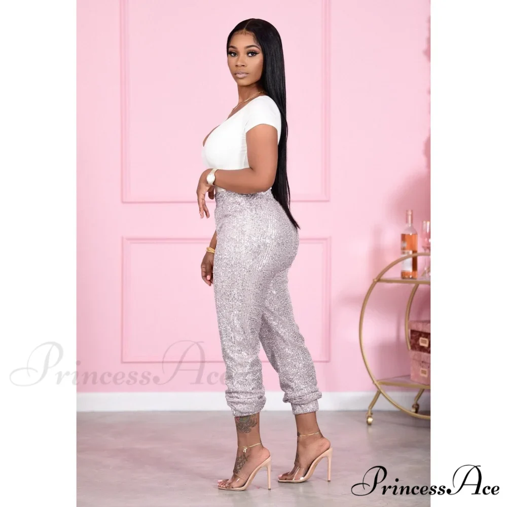 Sequin Elastic Bodycon Pencil Pants - Image 3