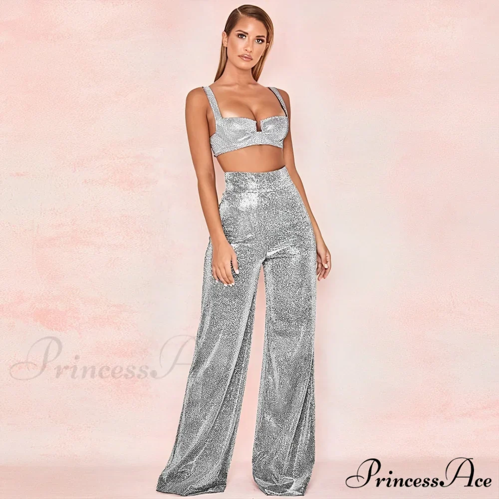 Golden High Waisted Glitter Party Pants - Image 2