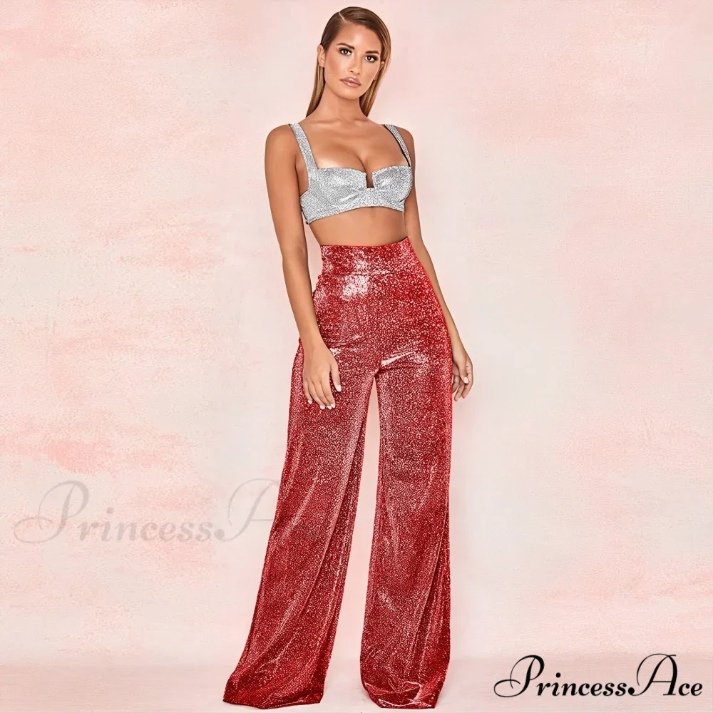 Golden High Waisted Glitter Party Pants - Image 3