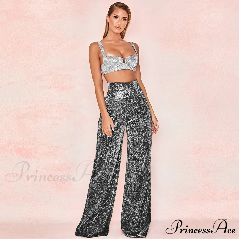 Golden High Waisted Glitter Party Pants - Image 5