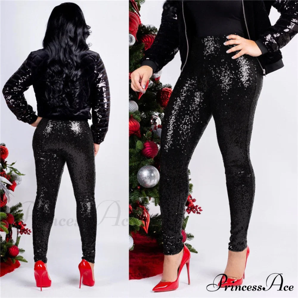 Rose Gold Sequin Slim Shiny Skinny Pencil Pants - Image 11