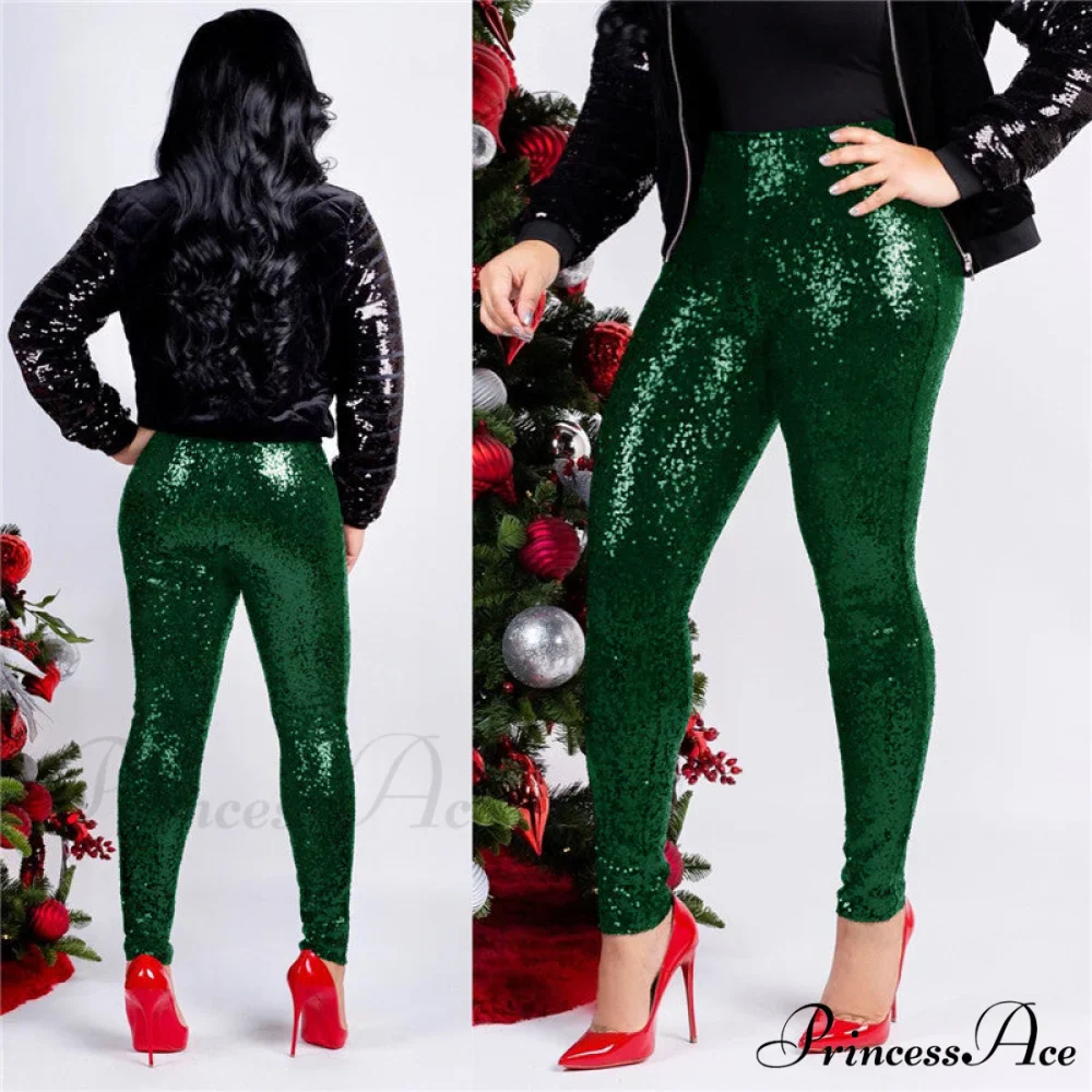 Rose Gold Sequin Slim Shiny Skinny Pencil Pants - Image 7