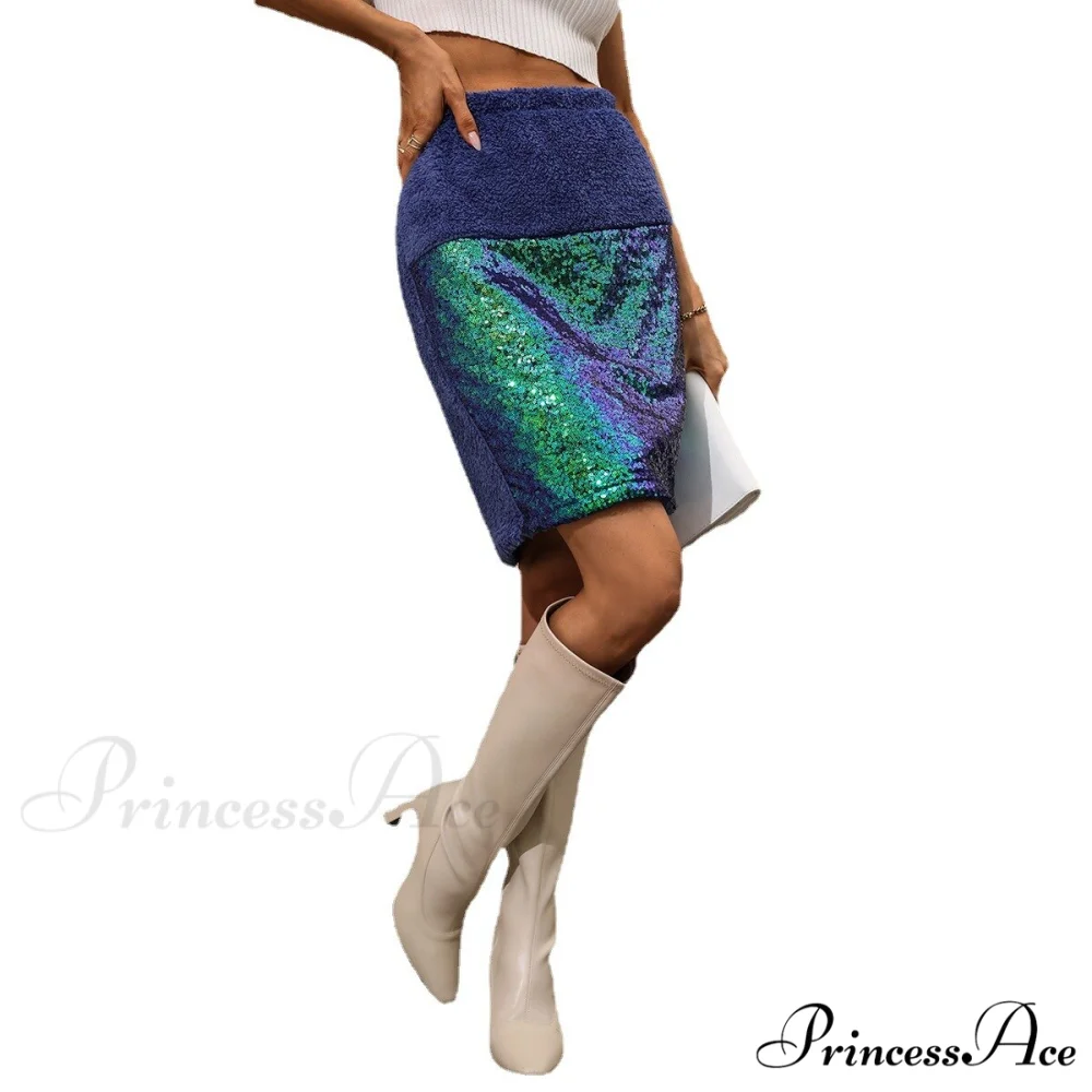 Velvet Sequin High Waisted A-line Skirt - Image 5
