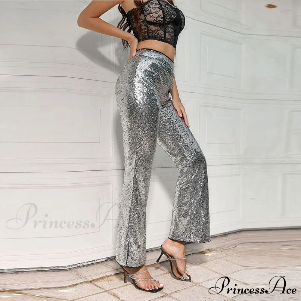 Sequin Paillette High Wasit Cropped Pants - Image 3