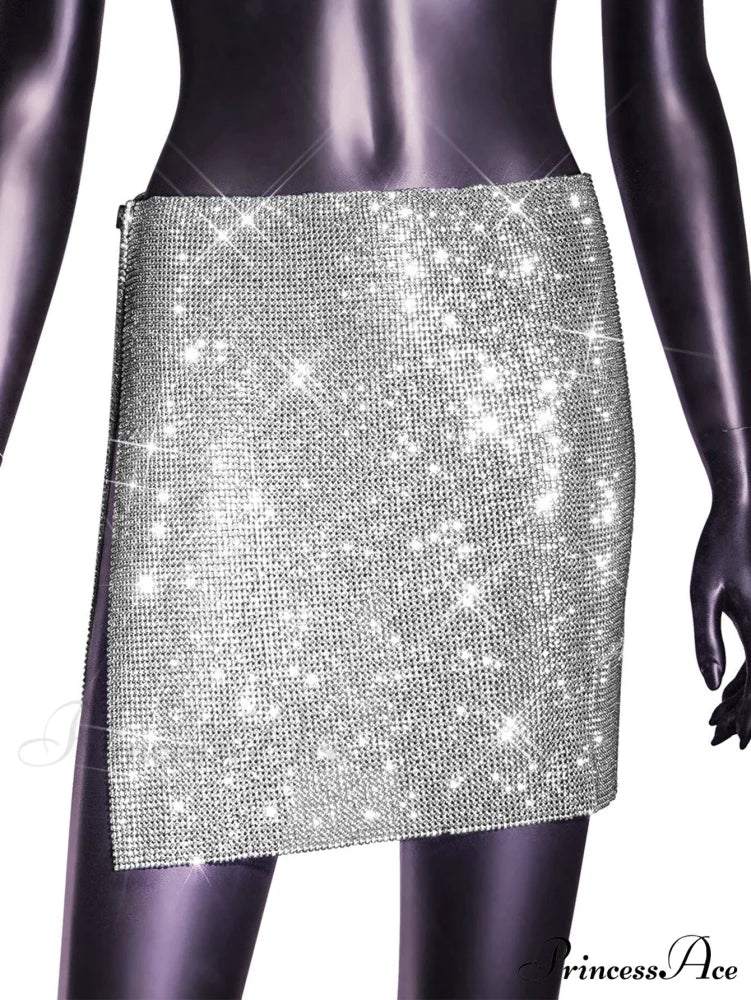 See Through Rhinestone Mini Skirt - Image 3