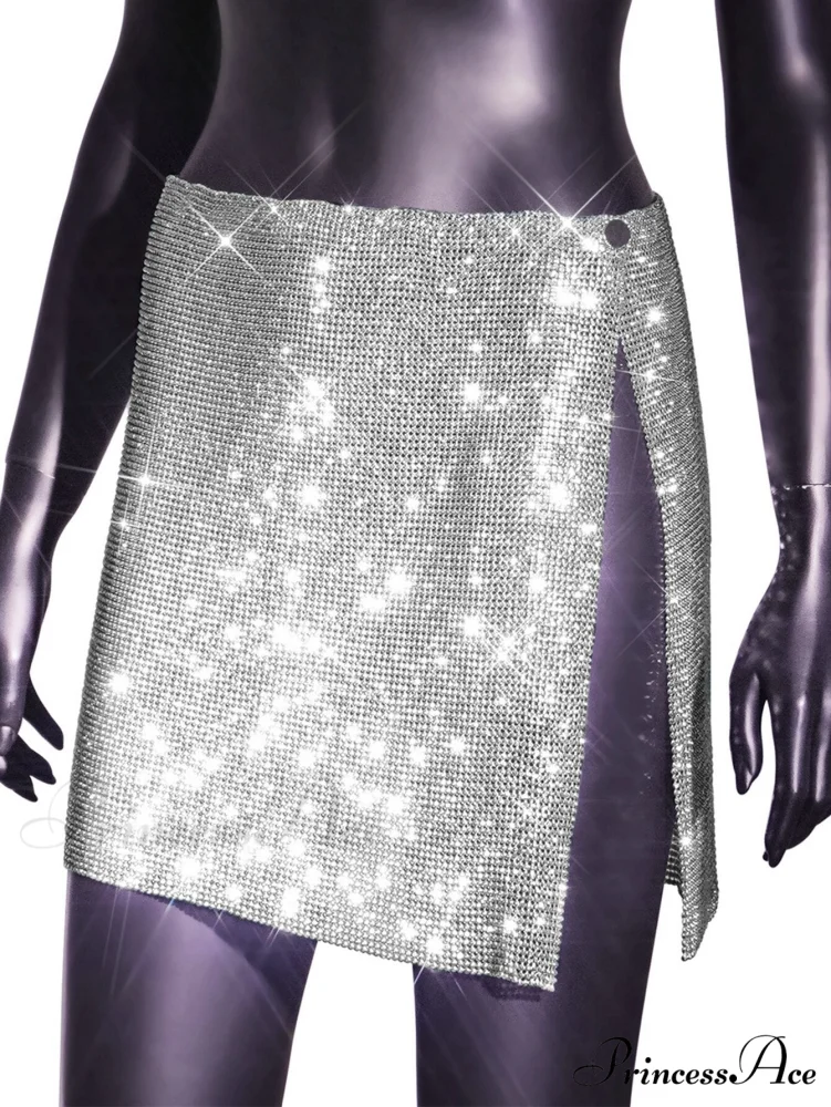 See Through Rhinestone Mini Skirt - Image 4