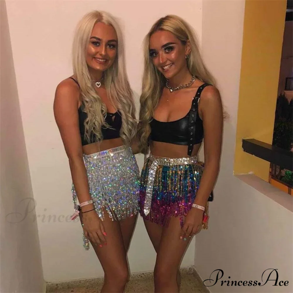 Sparkle Sequined Tassel Lace Up Shiny Skirt - Image 4
