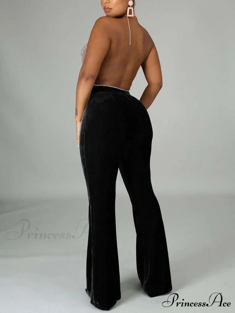 Velvet Velour Flared Bell Bottoms High Waist Pants - Image 11