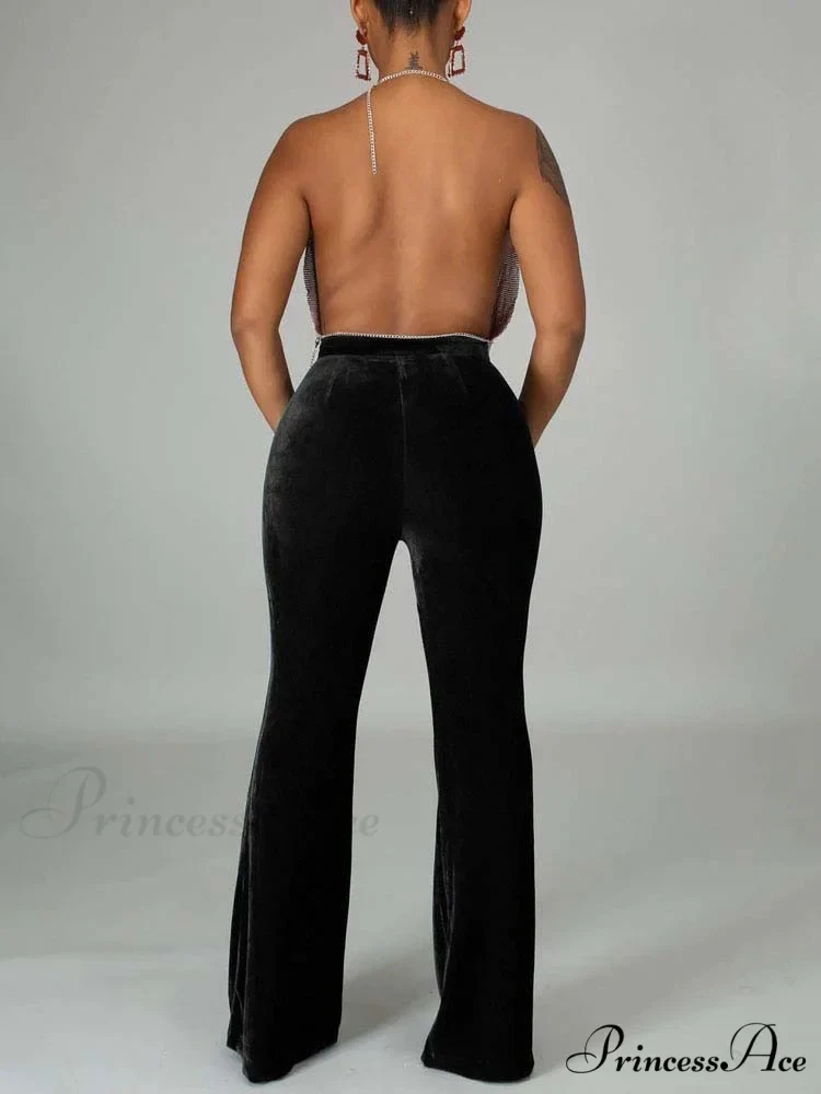 Velvet Velour Flared Bell Bottoms High Waist Pants - Image 12
