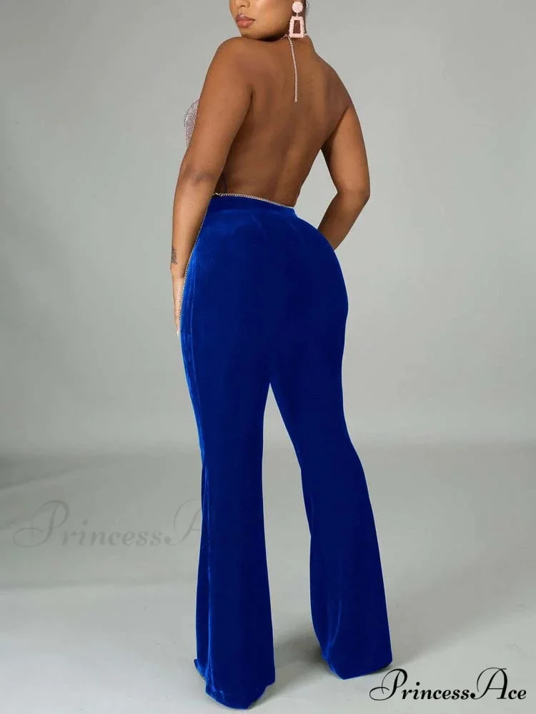 Velvet Velour Flared Bell Bottoms High Waist Pants - Image 15