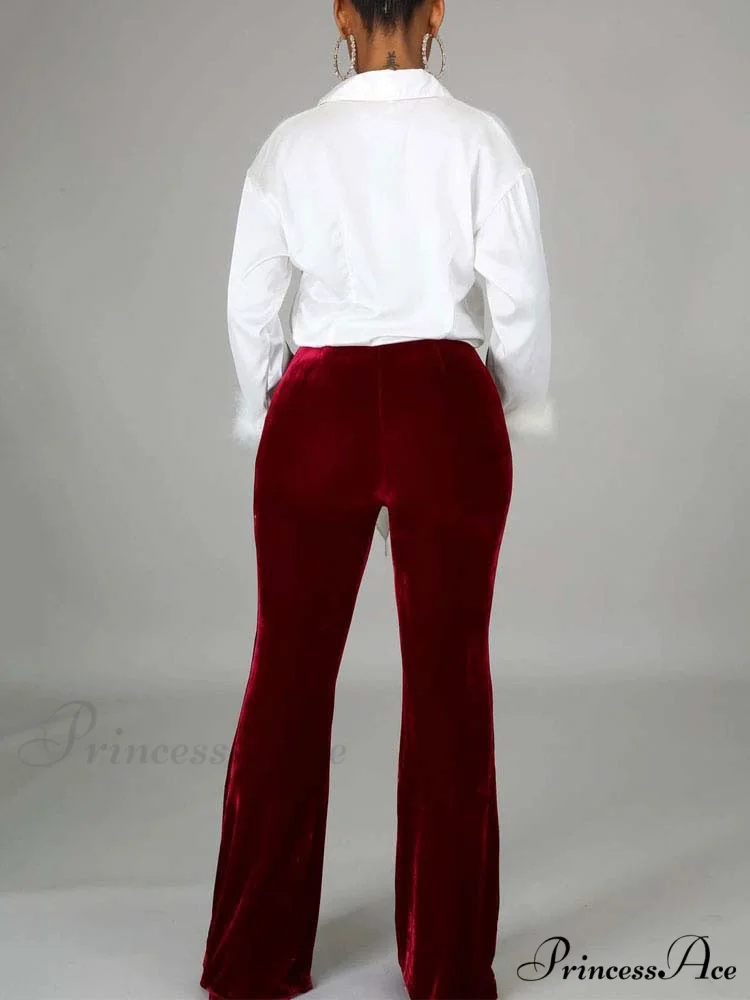 Velvet Velour Flared Bell Bottoms High Waist Pants - Image 8