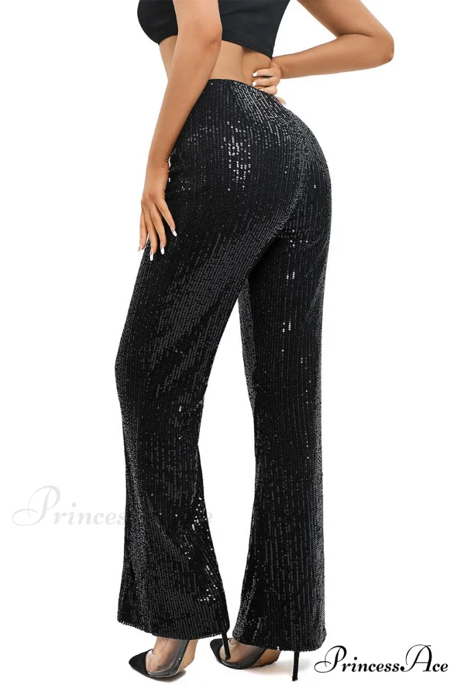 Glitter High Waist Wide Leg Sequin Pants - Image 3