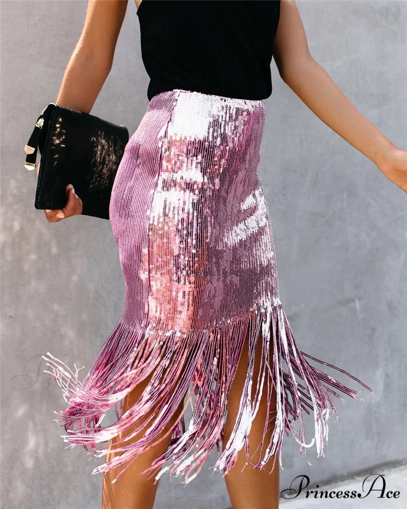2024 Sequin Tassel Tight Midi Skirt - Image 8
