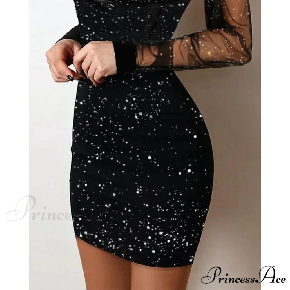 Sequin Sheer Mesh Glitter Long Sleeve Party Dress - Image 5