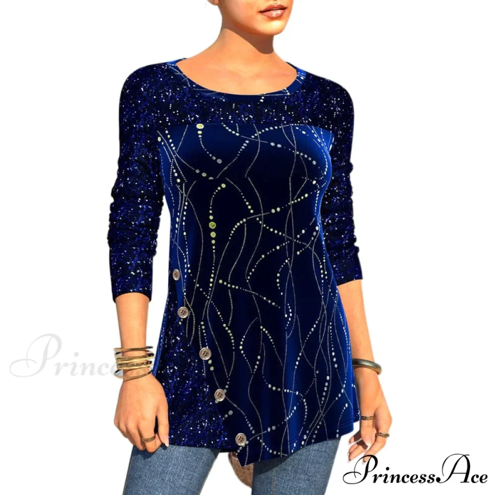Plus Size Graphic Printed Sequins Patchwork Round Neck T Shirt - Image 18