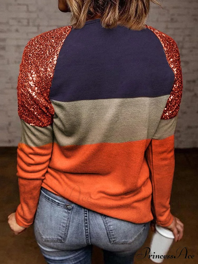 Oversized Sequin Long Sleeve Color Block TShirt - Image 2