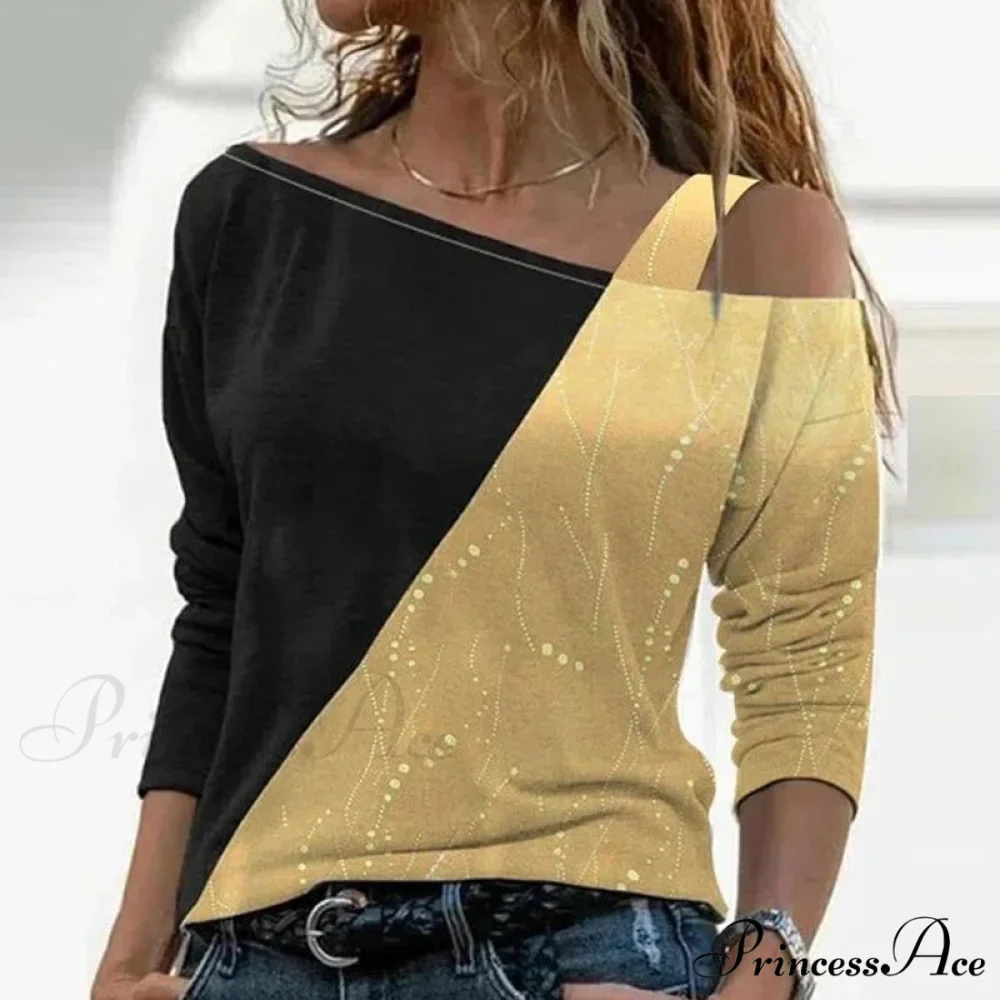 Retro Glitter Gold Contrast Casual Long Sleeve Straps Pullover - Image 2