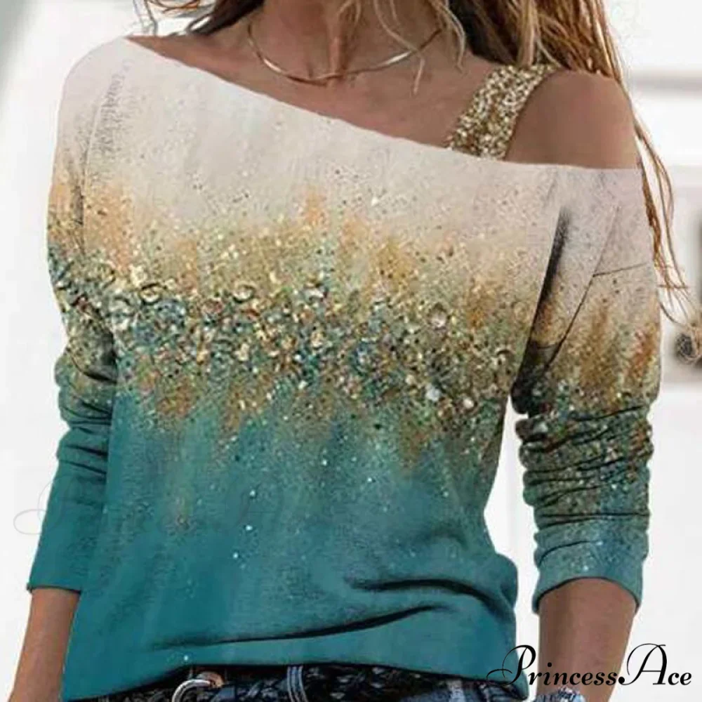 Retro Glitter Gold Contrast Casual Long Sleeve Straps Pullover - Image 21