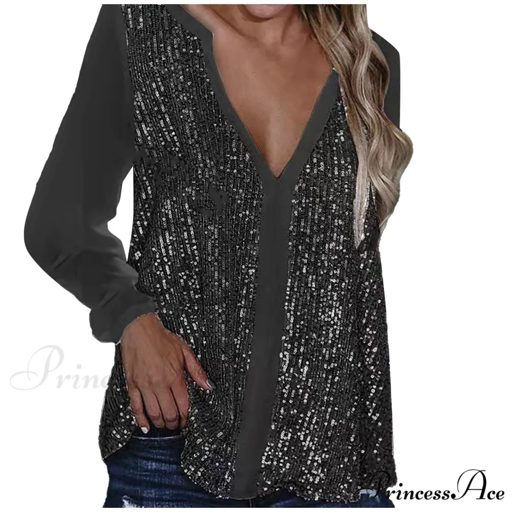 Sequin Casual Long Sleeve Fall Streetwear Blouse - Image 6