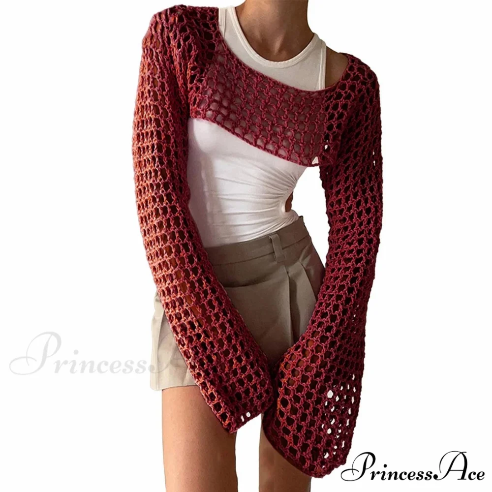 Summer Sexy Long Sleeve Smock Knitted Crop Top - Image 12