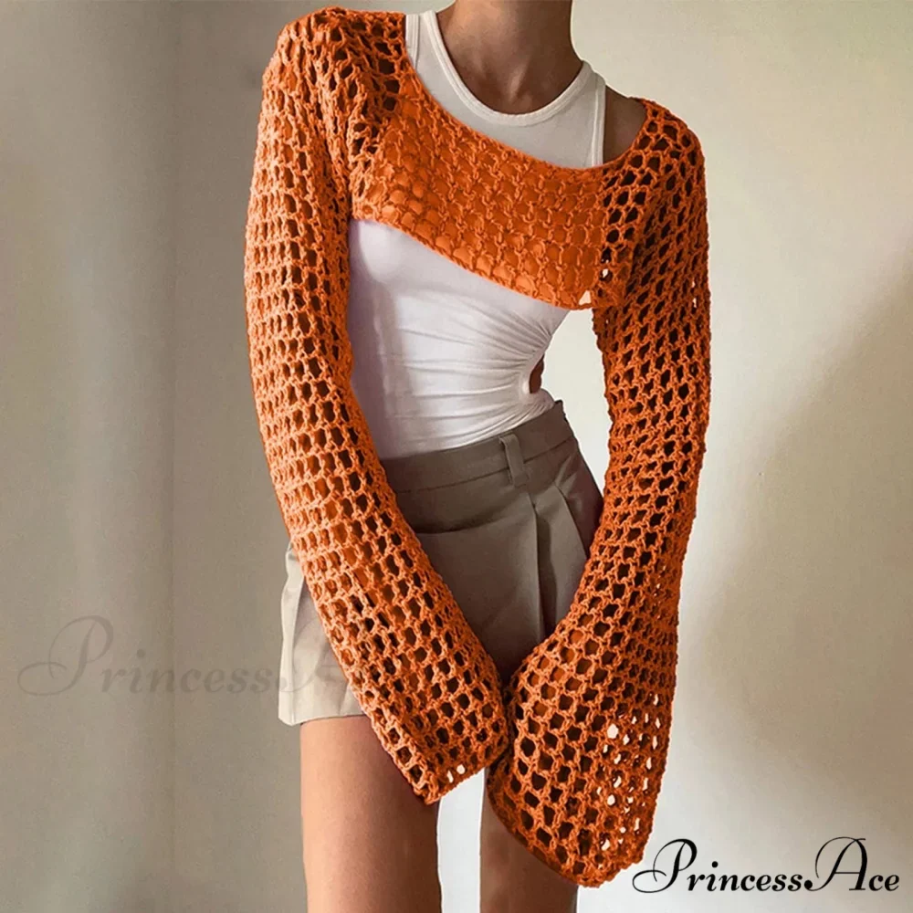 Summer Sexy Long Sleeve Smock Knitted Crop Top - Image 2