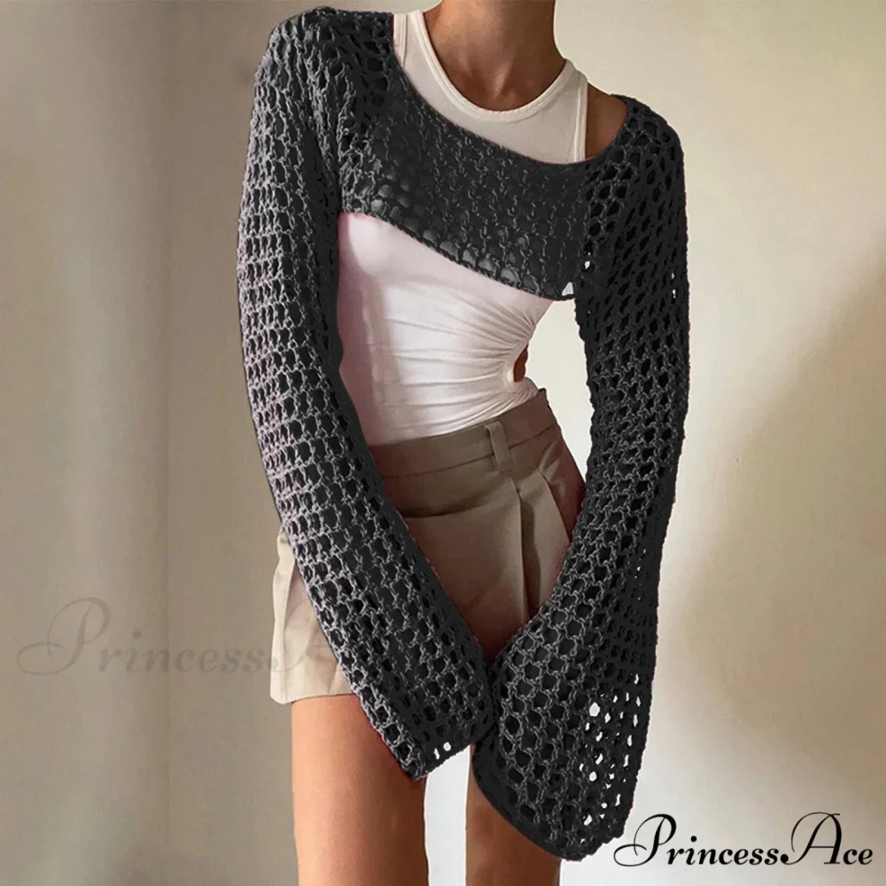 Summer Sexy Long Sleeve Smock Knitted Crop Top - Image 4