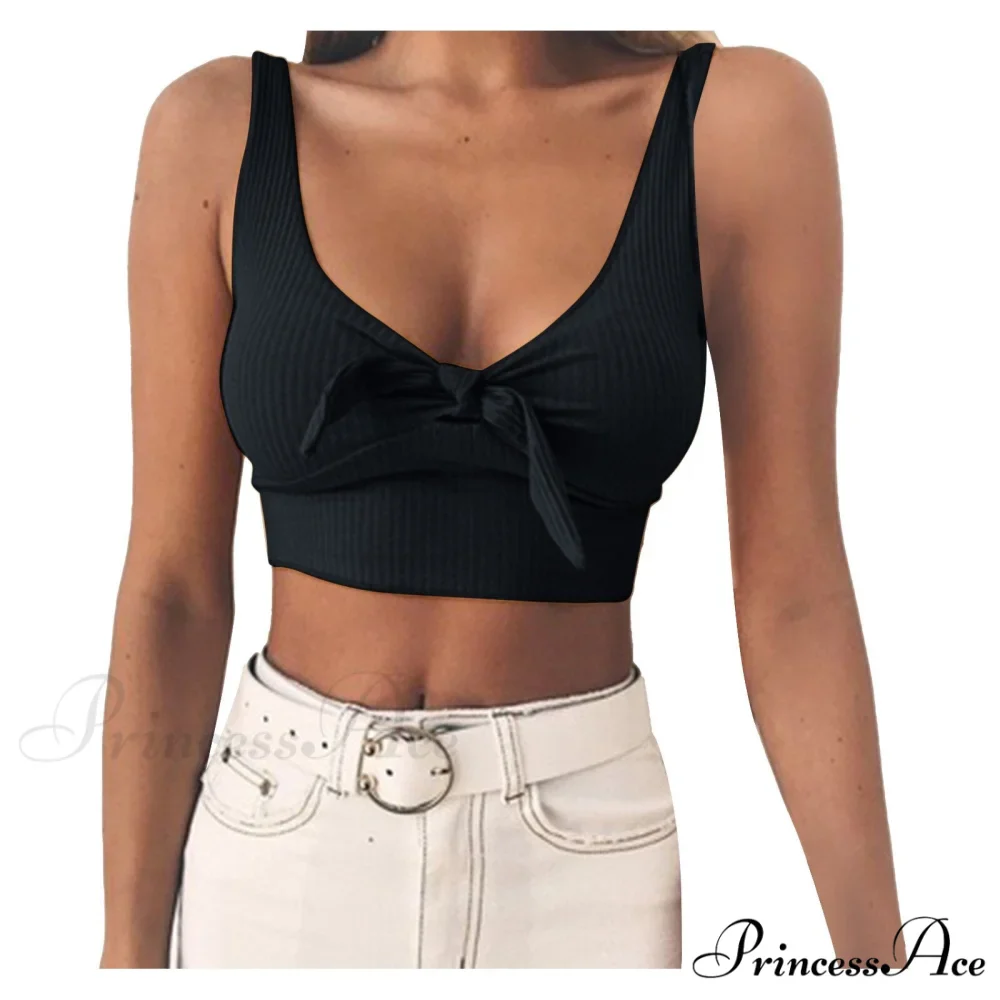 Sexy Bow Tank Tops For Women Bare Midriff Basic Crop Top - Image 10
