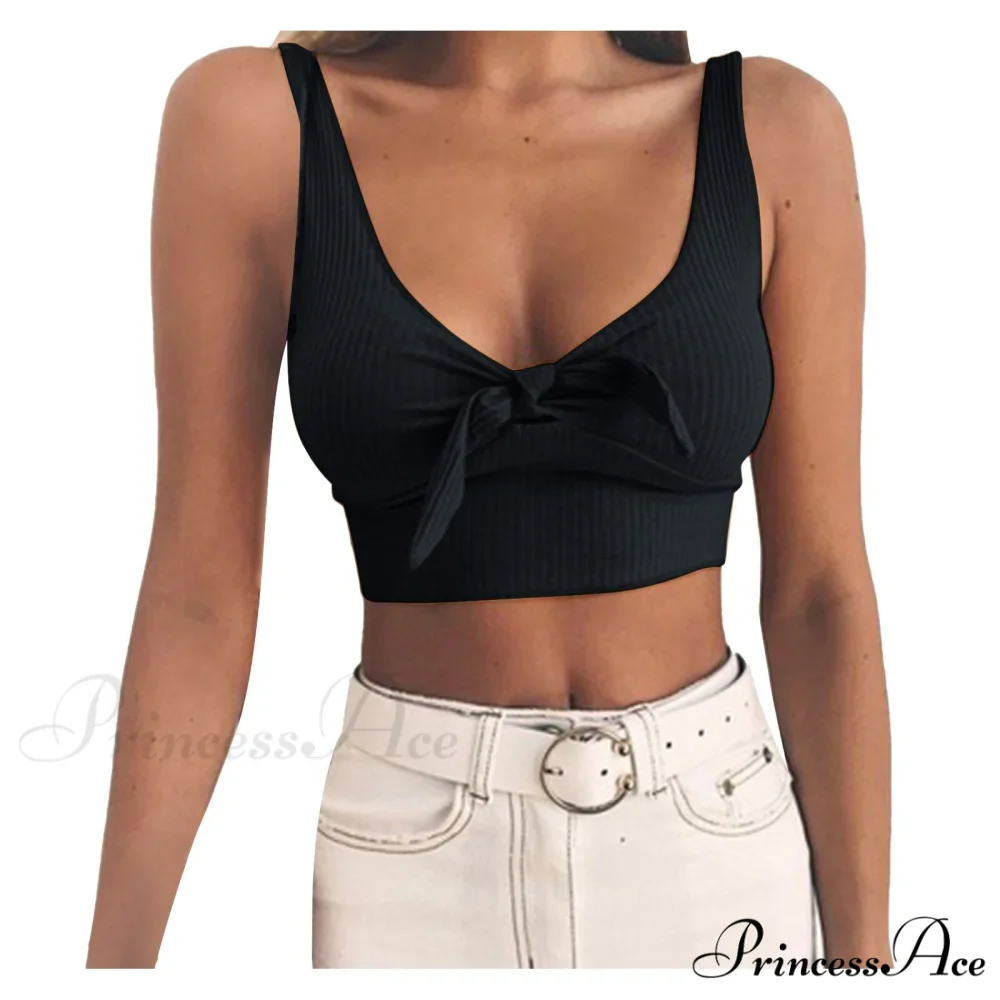 Sexy Bow Tank Tops For Women Bare Midriff Basic Crop Top - Image 11