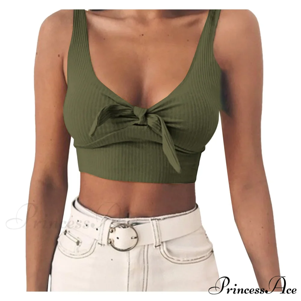 Sexy Bow Tank Tops For Women Bare Midriff Basic Crop Top - Image 12