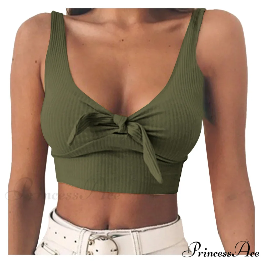 Sexy Bow Tank Tops For Women Bare Midriff Basic Crop Top - Image 13