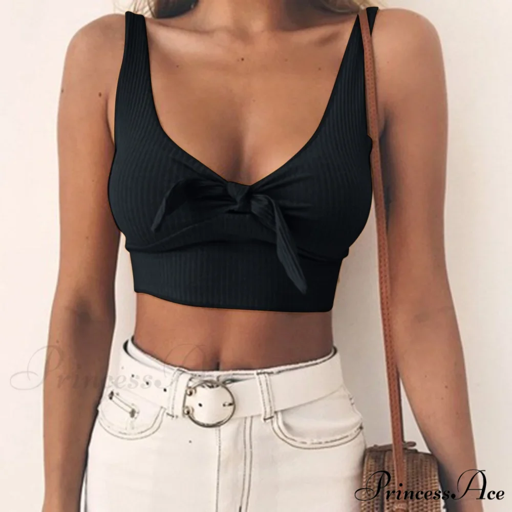 Sexy Bow Tank Tops For Women Bare Midriff Basic Crop Top - Image 2