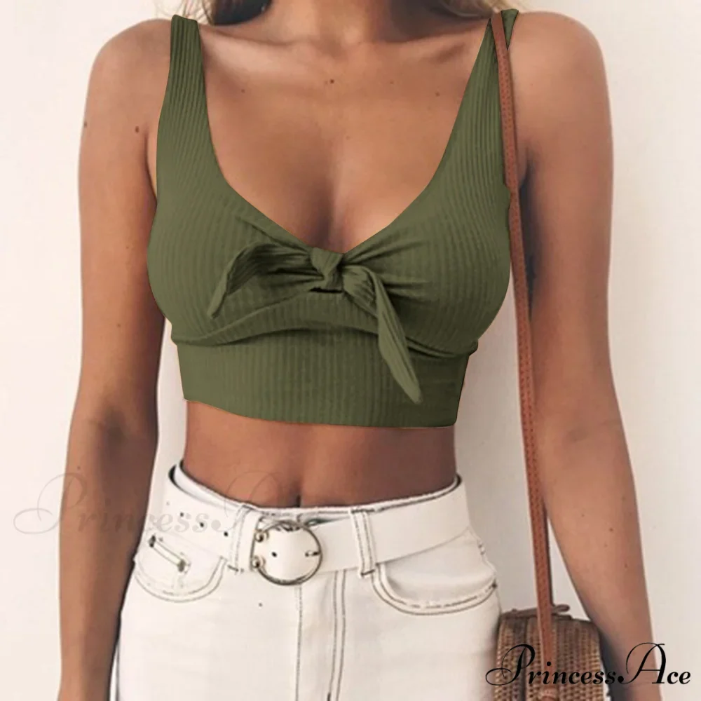 Sexy Bow Tank Tops For Women Bare Midriff Basic Crop Top - Image 3