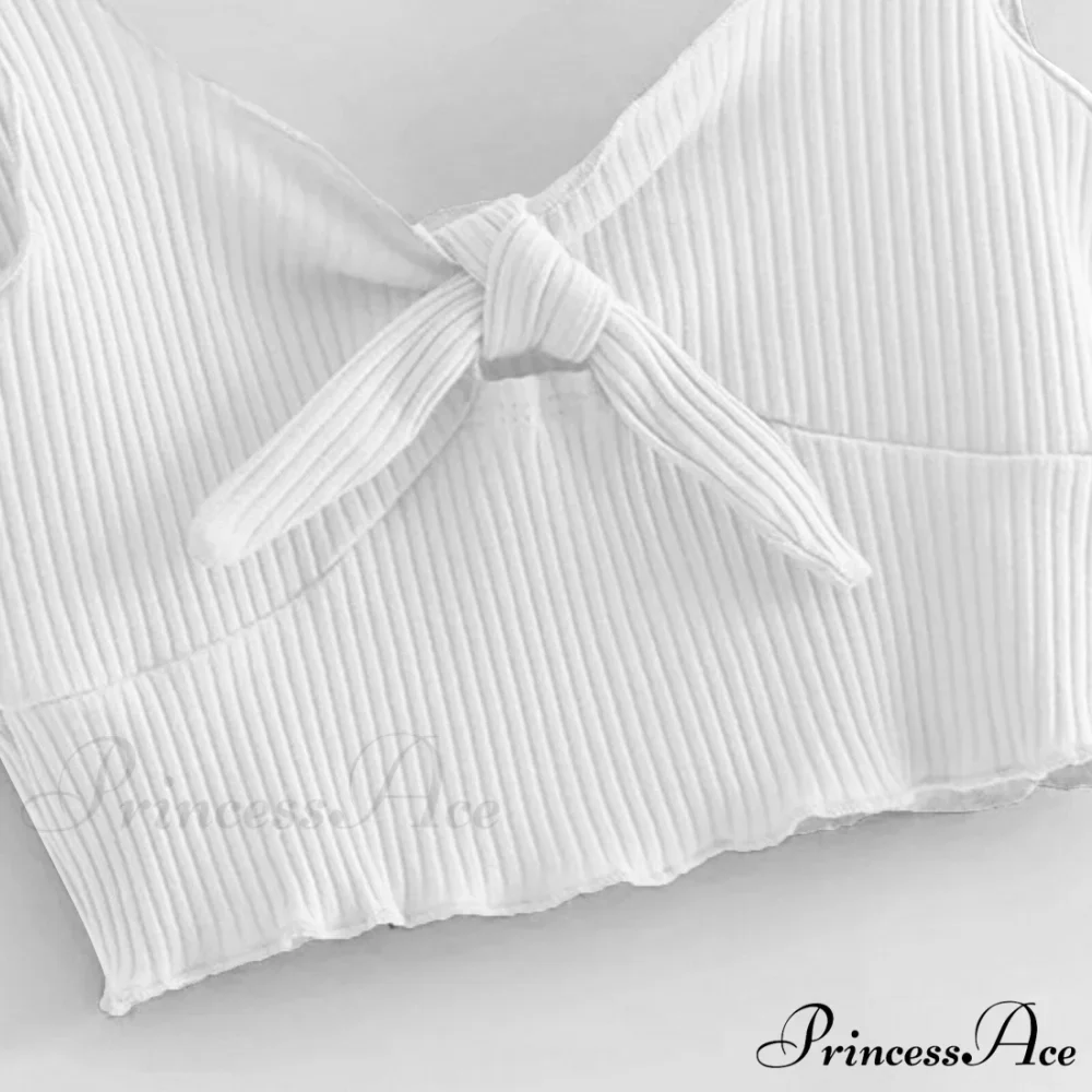 Sexy Bow Tank Tops For Women Bare Midriff Basic Crop Top - Image 6