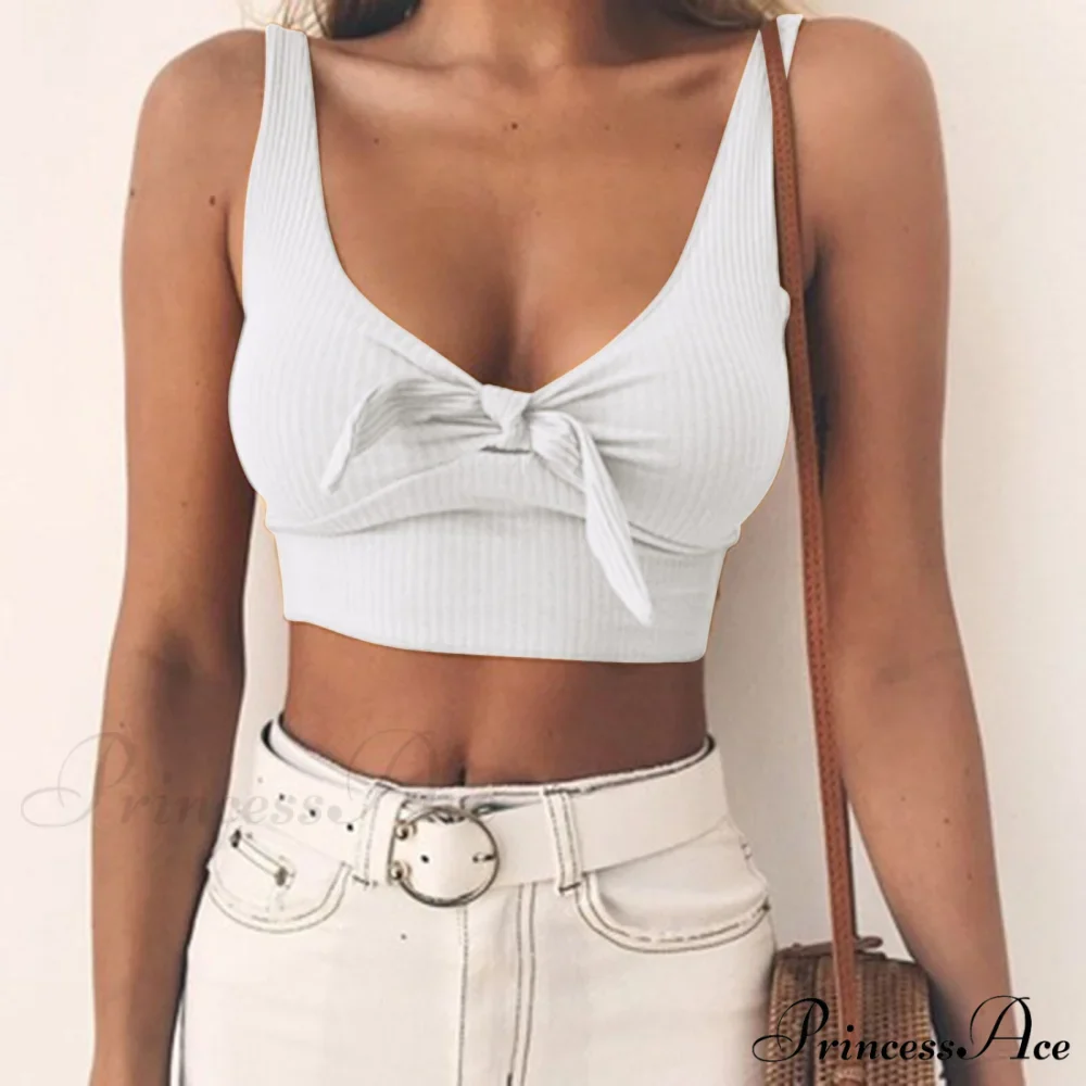 Sexy Bow Tank Tops For Women Bare Midriff Basic Crop Top - Image 7