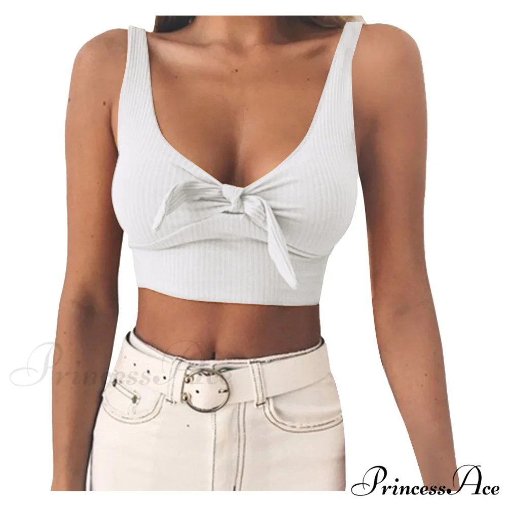 Sexy Bow Tank Tops For Women Bare Midriff Basic Crop Top - Image 8
