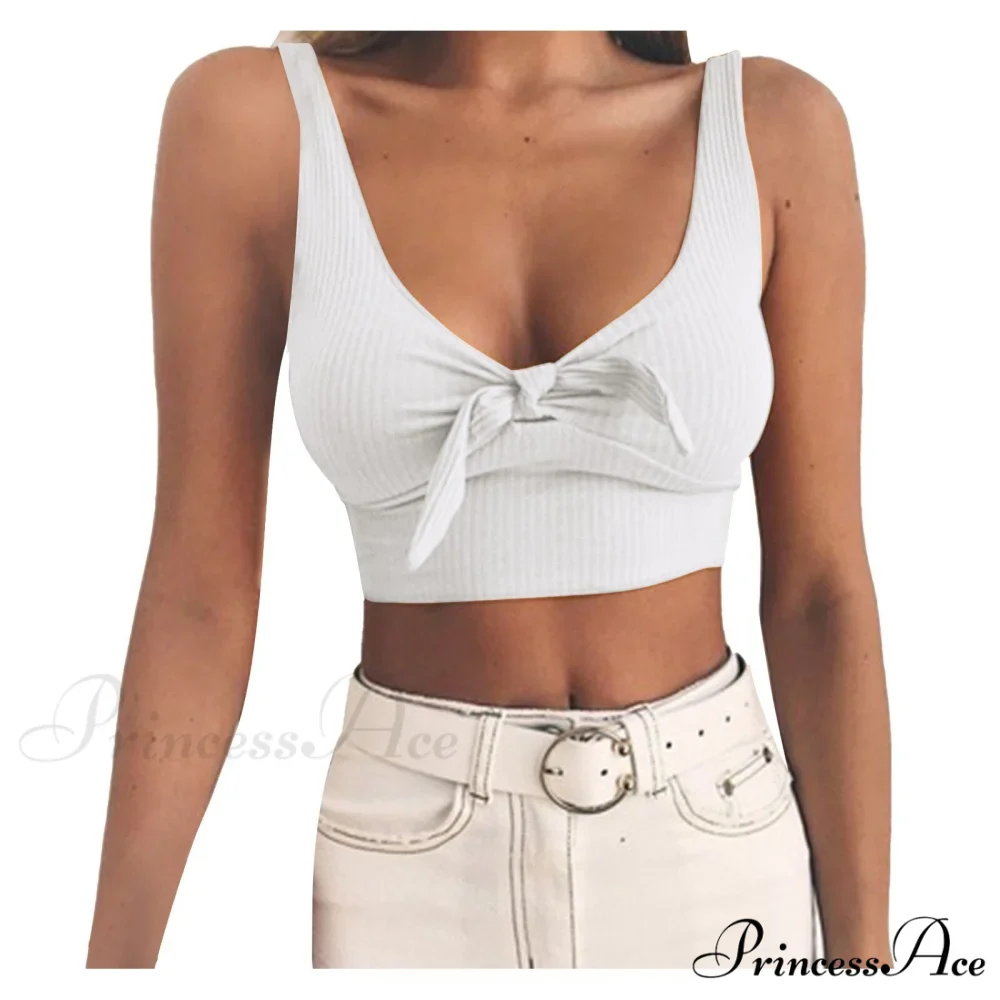 Sexy Bow Tank Tops For Women Bare Midriff Basic Crop Top - Image 9