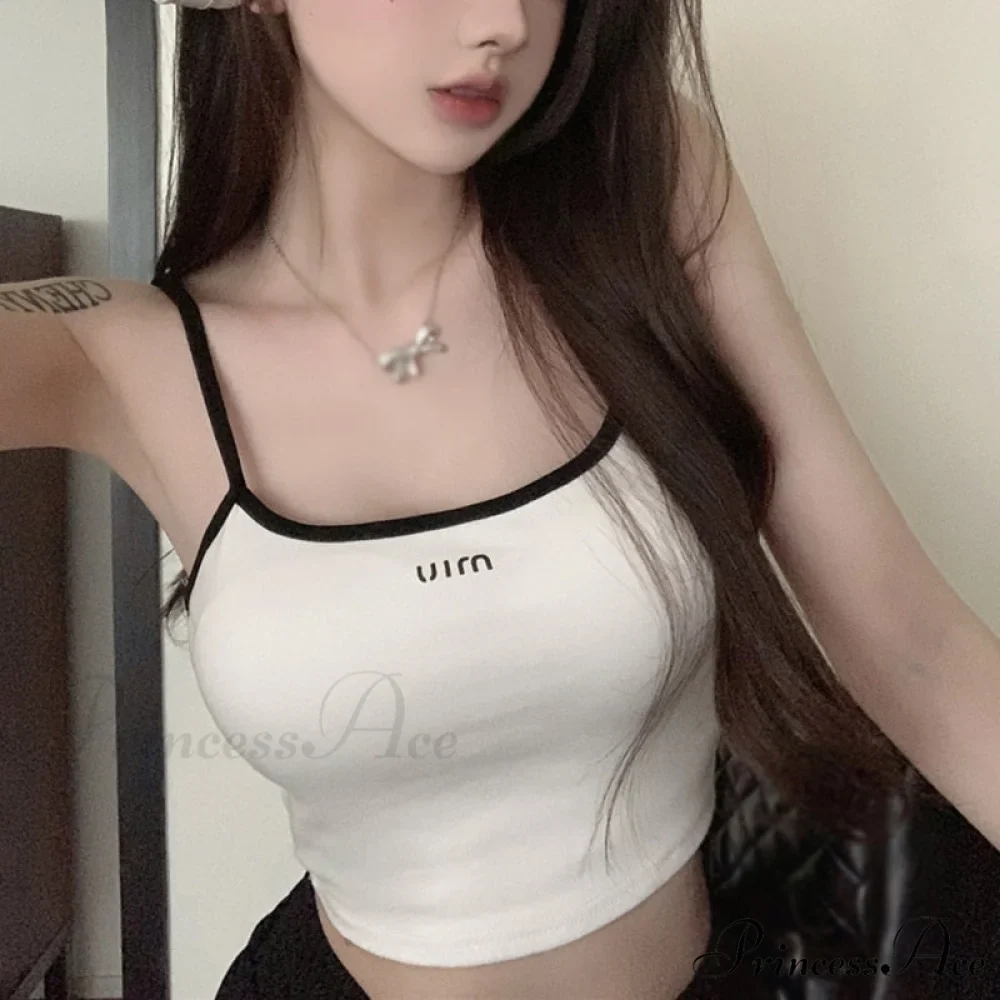 Solid Color Letter Orint Square Collar Tank Top - Image 3