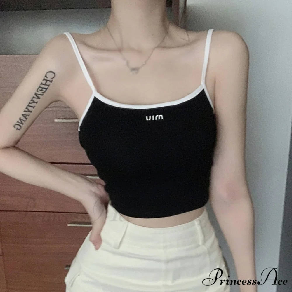 Solid Color Letter Orint Square Collar Tank Top - Image 5