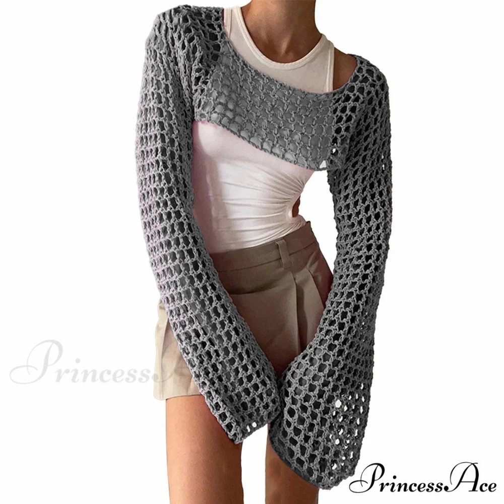 Summer Sexy Long Sleeve Smock Knitted Crop Top - Image 13