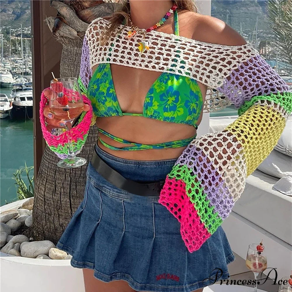 Summer Sexy Long Sleeve Smock Knitted Crop Top - Image 2