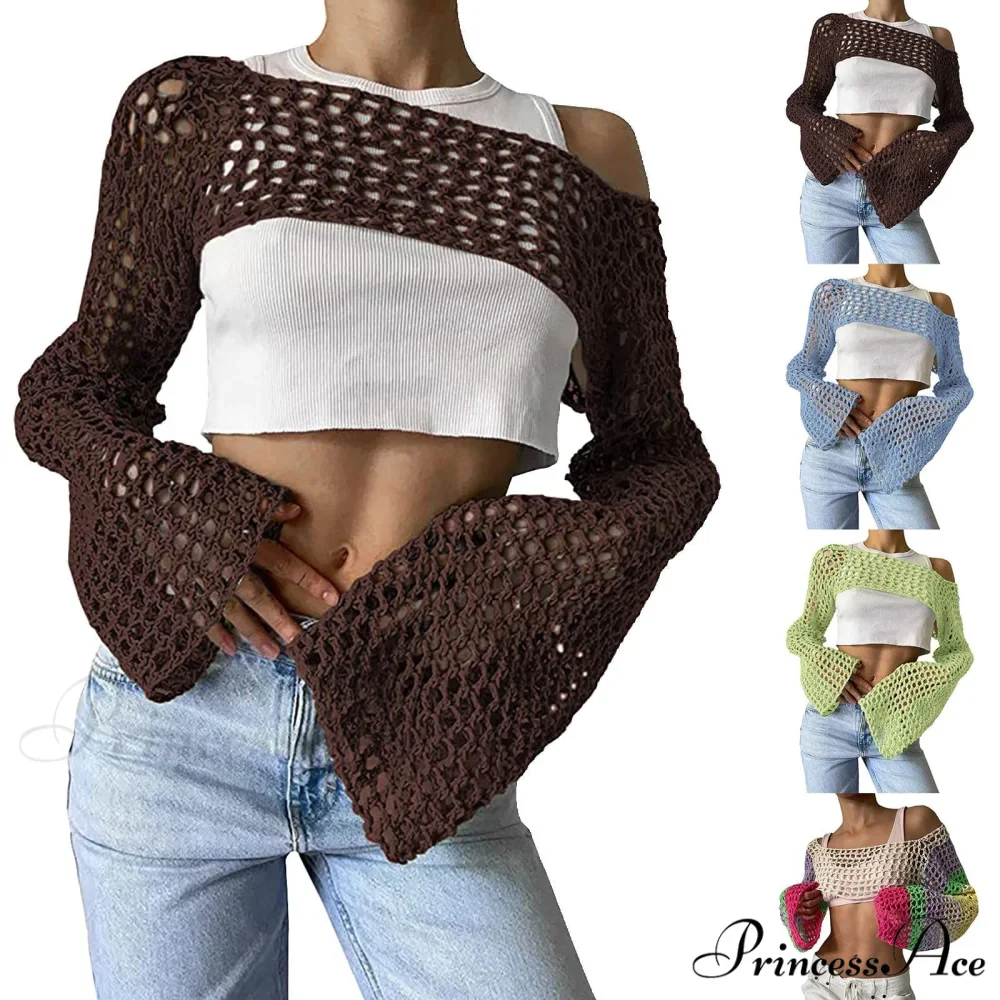 Summer Sexy Long Sleeve Smock Knitted Crop Top - Image 3