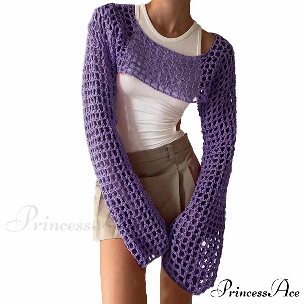 Summer Sexy Long Sleeve Smock Knitted Crop Top - Image 9