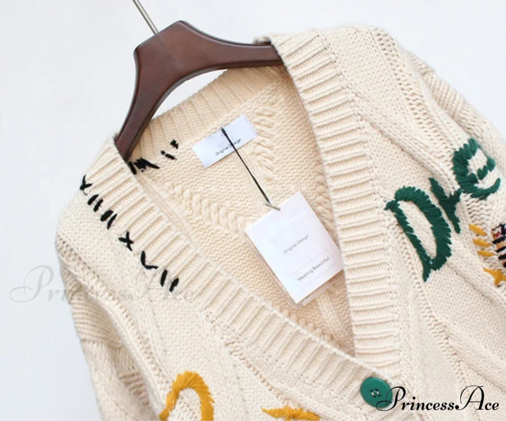 Jacket Loose Pocket Embroidery Fashion Knit Cardigan - Image 12
