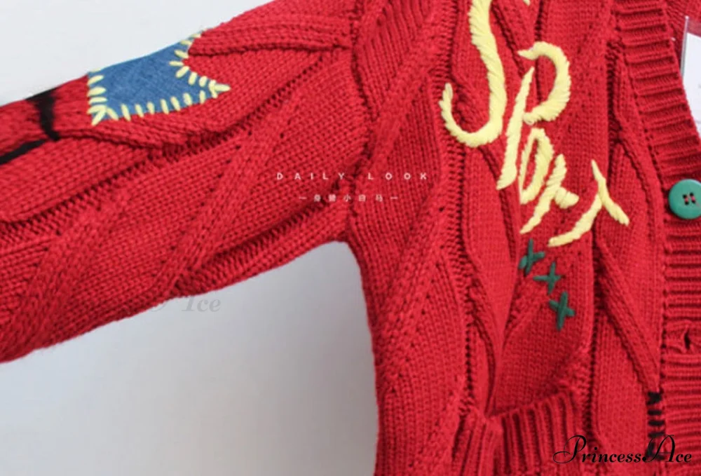 Jacket Loose Pocket Embroidery Fashion Knit Cardigan - Image 22
