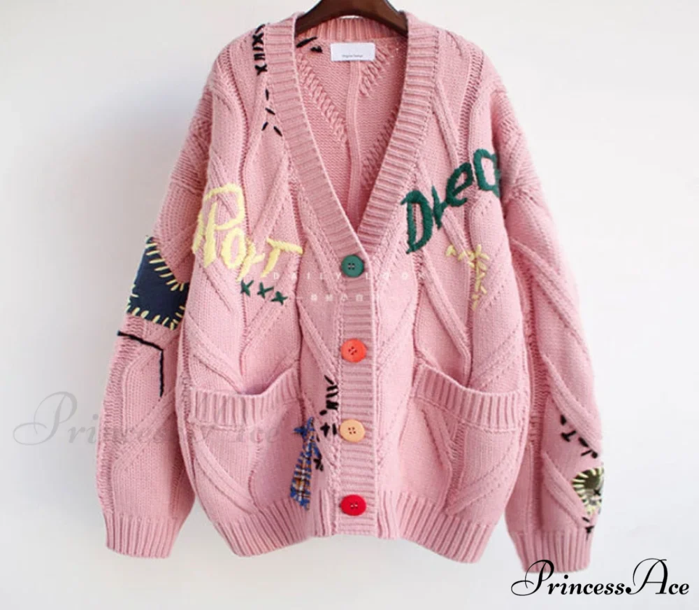Jacket Loose Pocket Embroidery Fashion Knit Cardigan - Image 24