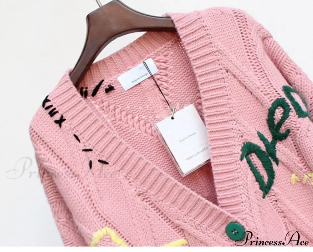 Jacket Loose Pocket Embroidery Fashion Knit Cardigan - Image 26