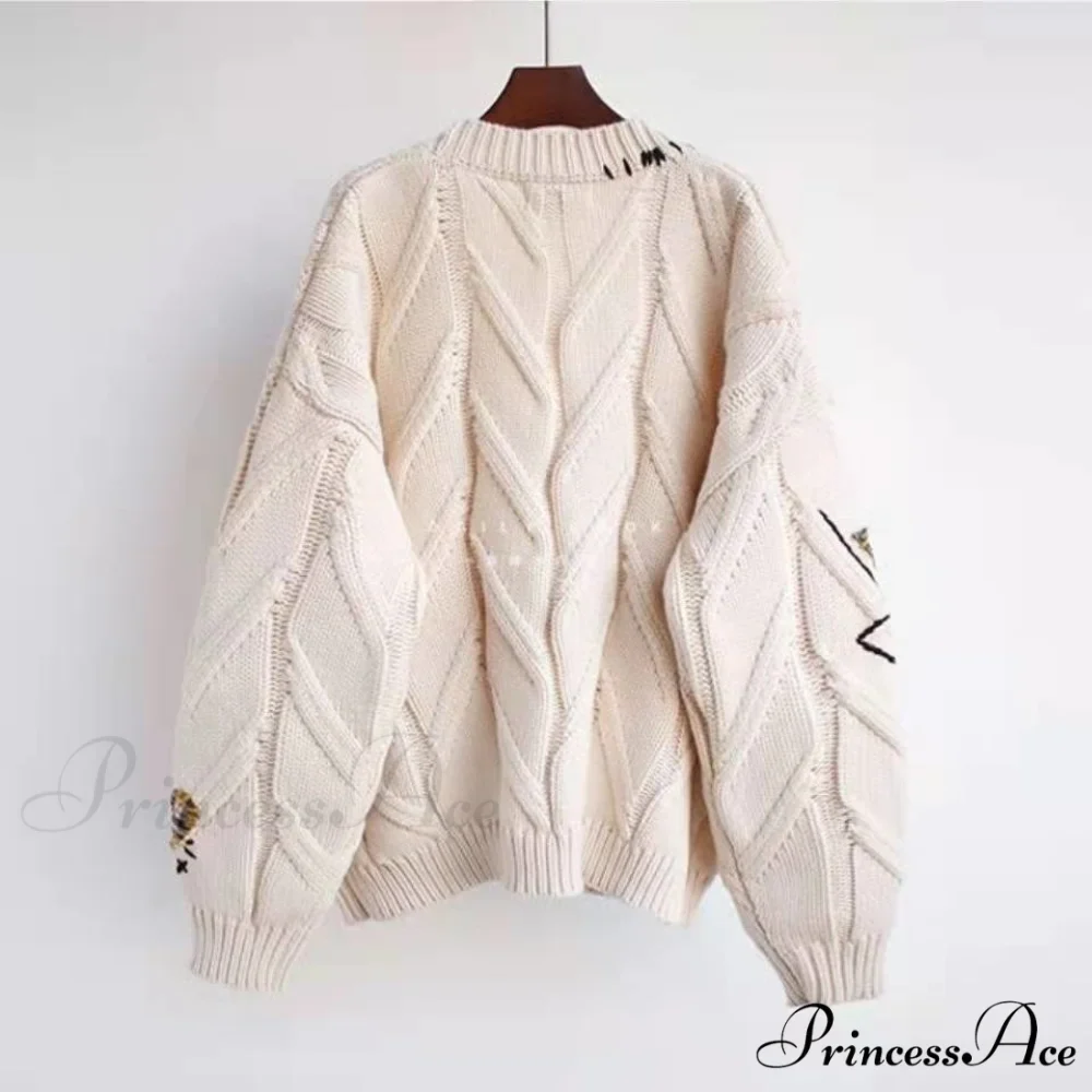 Jacket Loose Pocket Embroidery Fashion Knit Cardigan - Image 4
